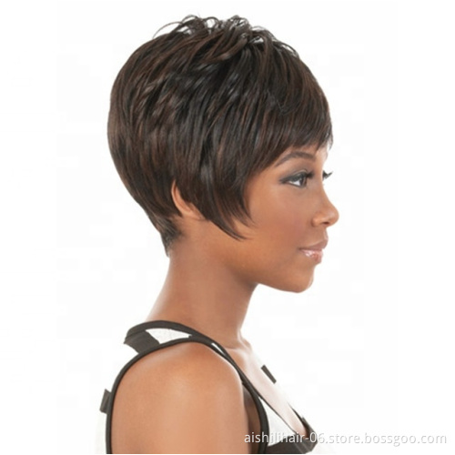 Hot-selling short dark brown hair synthetic wigs natural straight and kinky wave hair for European and American fashion women